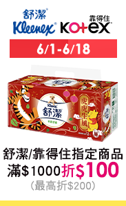 6/1-6/18 舒潔/靠得住指定商品滿$1,000折$100(最高折$200)