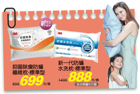 3M 防蹣水洗枕/抑菌除臭防蹣纖維枕