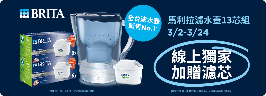 線上獨家_0302-0324_指定BRITA組包下單贈MAXTRA Plus濾芯-去水垢專家 P1 BCM(無TW版)一顆(單筆不累贈，數量有限，贈完為止，依購物車帶出為主)