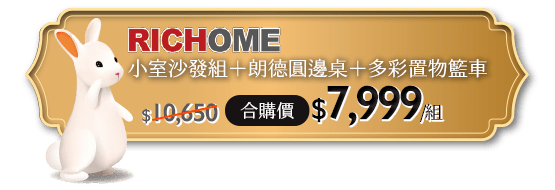 RICHOME小室沙發組+朗德圓邊桌+多彩置物籃車合購$7999