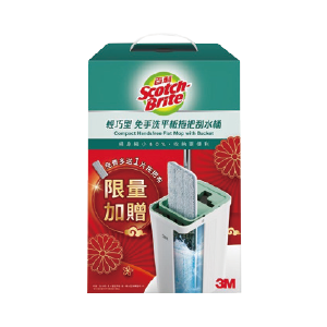 3M百利輕巧型免手洗平板拖把刮水桶