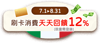 7/1-8/31 刷卡消費天天回饋12%
