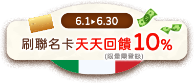 6/1-6/30 刷聯名卡天天回饋10%