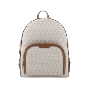 Michael Kors Jaycee 金字塗層帆布拉鍊口袋大款後背包(香草色)