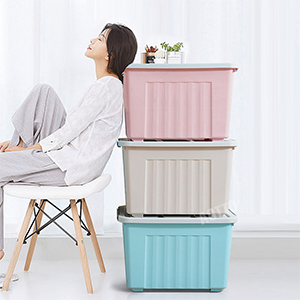 【AOTTO】65L無印風可疊加滑輪收納箱-2入