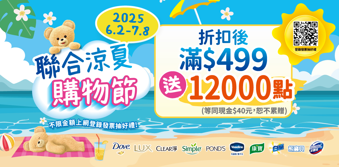 線上獨家_0602-0708_聯合利華指定品牌商品折扣後滿499元送紅利點數12000點
